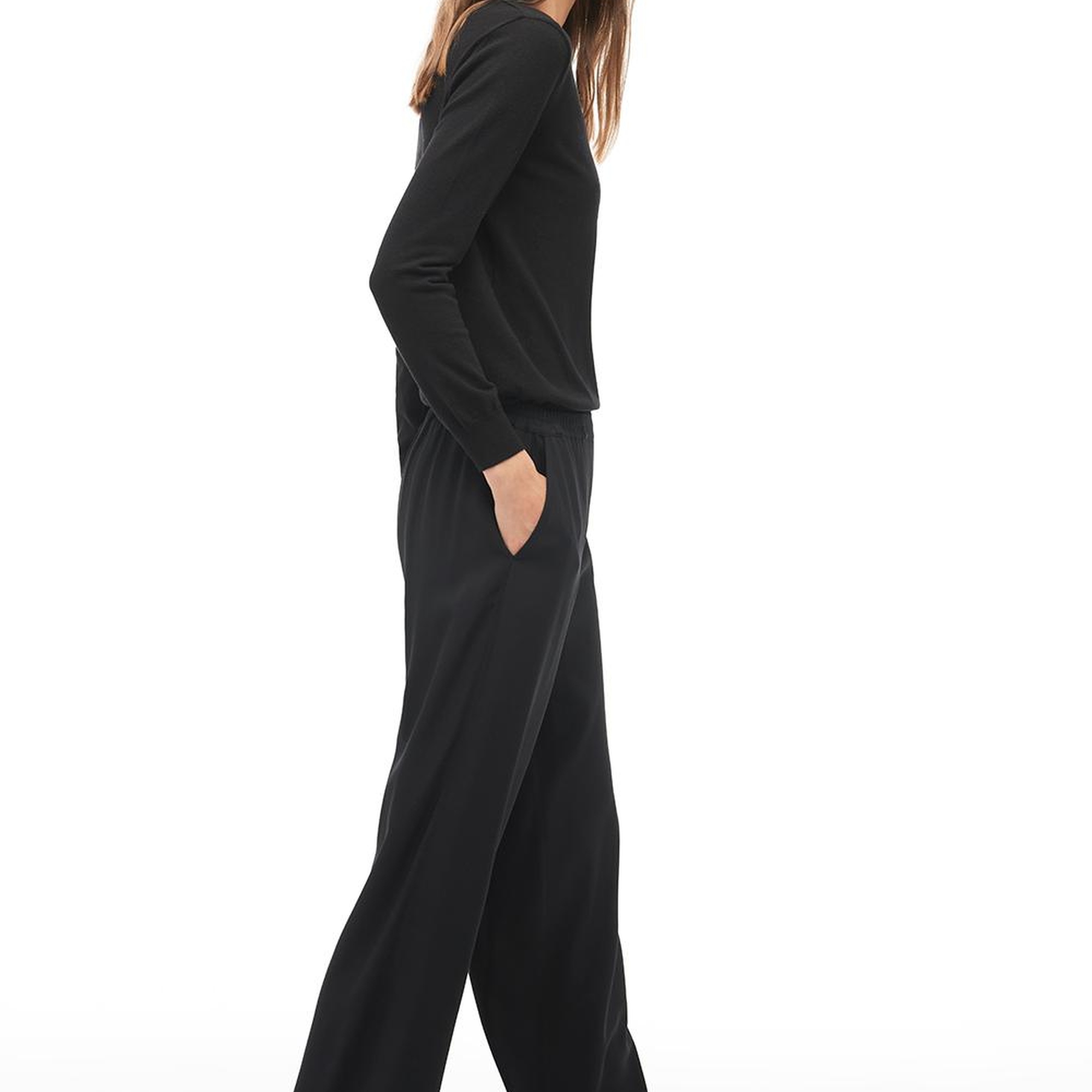 Siyah Yüksek Bel Geniş Paça Pantolon