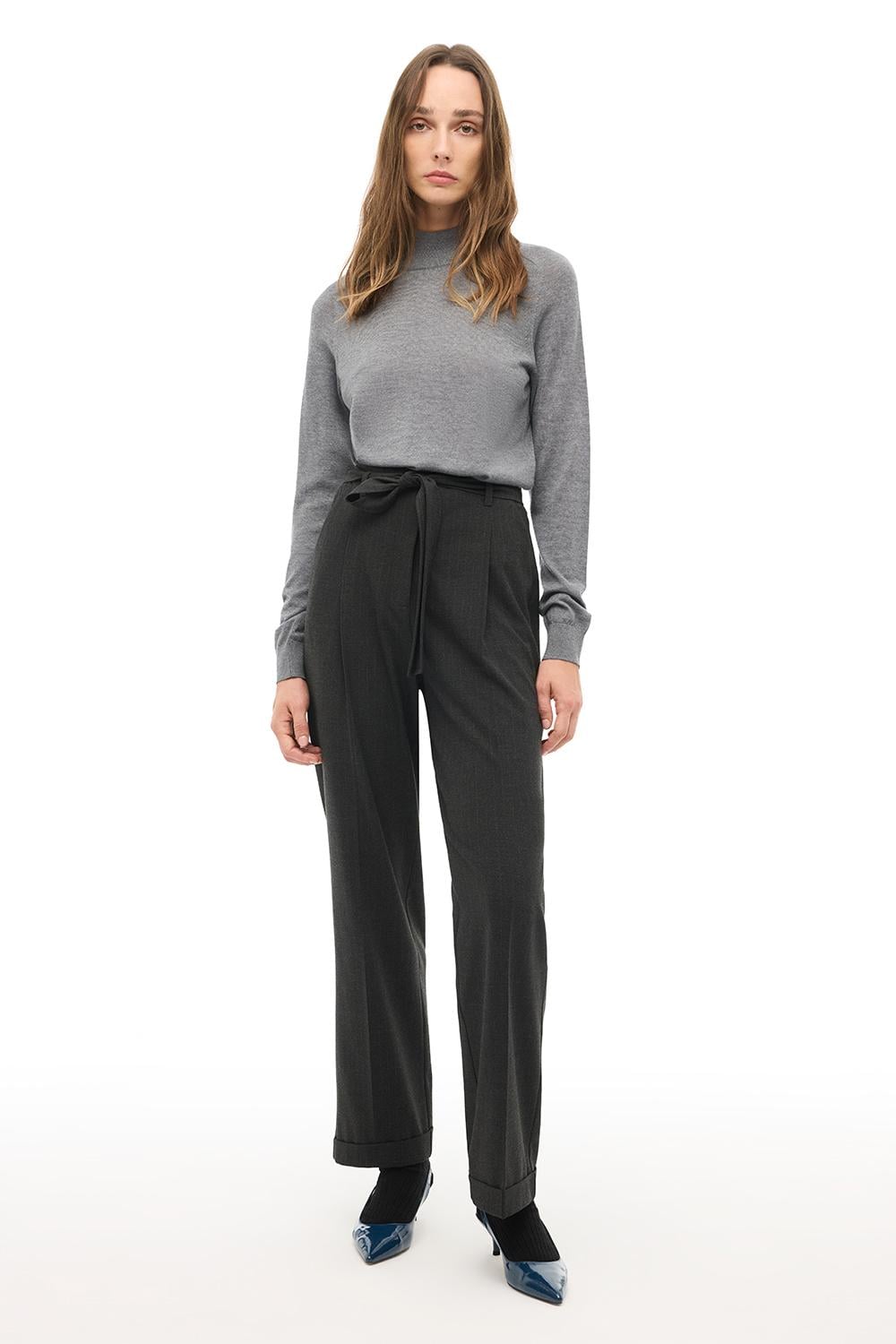  Antrasit Yüksek Bel Boru Paça Pantolon