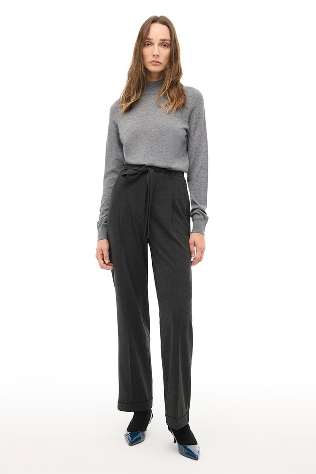  Antrasit Yüksek Bel Boru Paça Pantolon