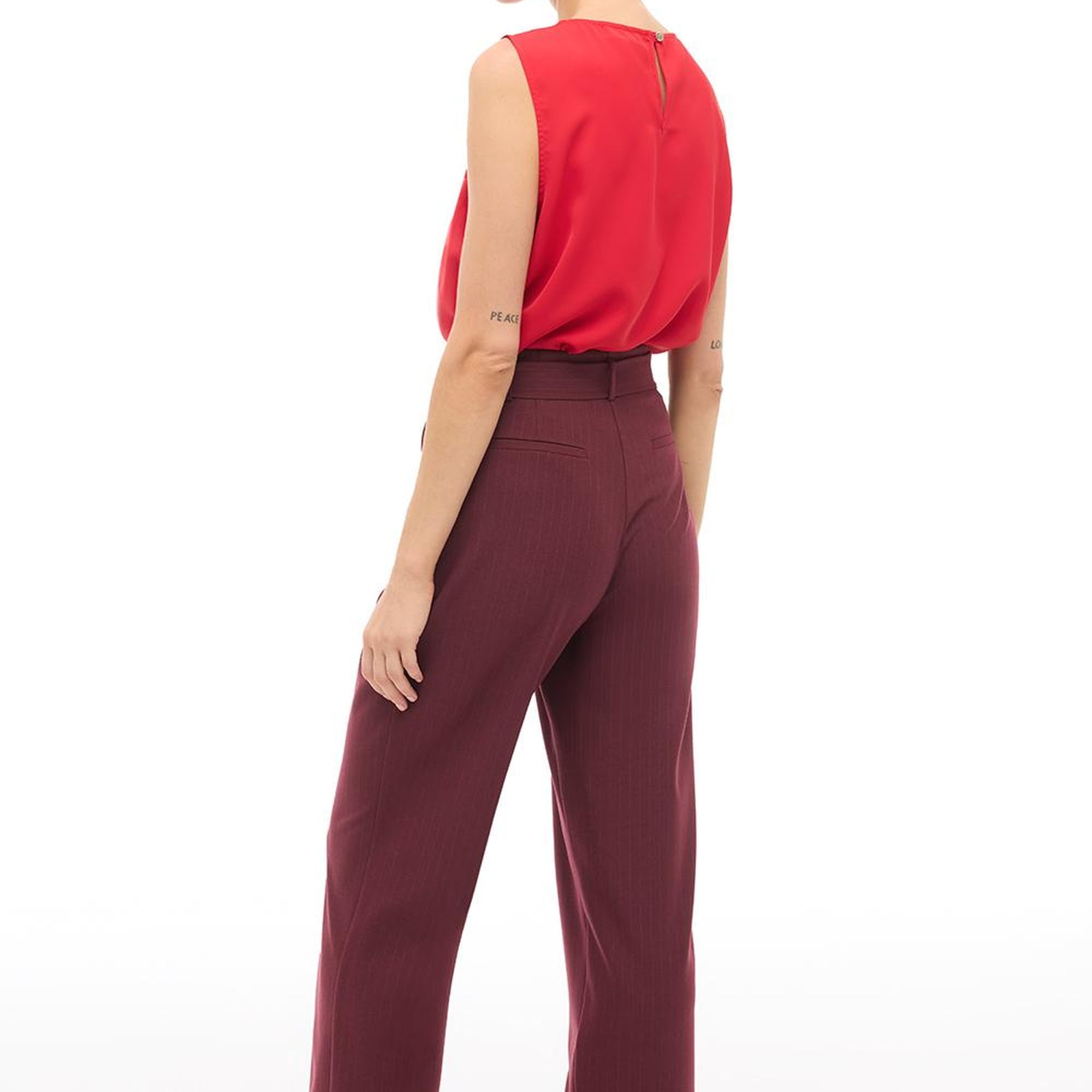 Bordo Yüksel Bel Boru Paça Pantolon