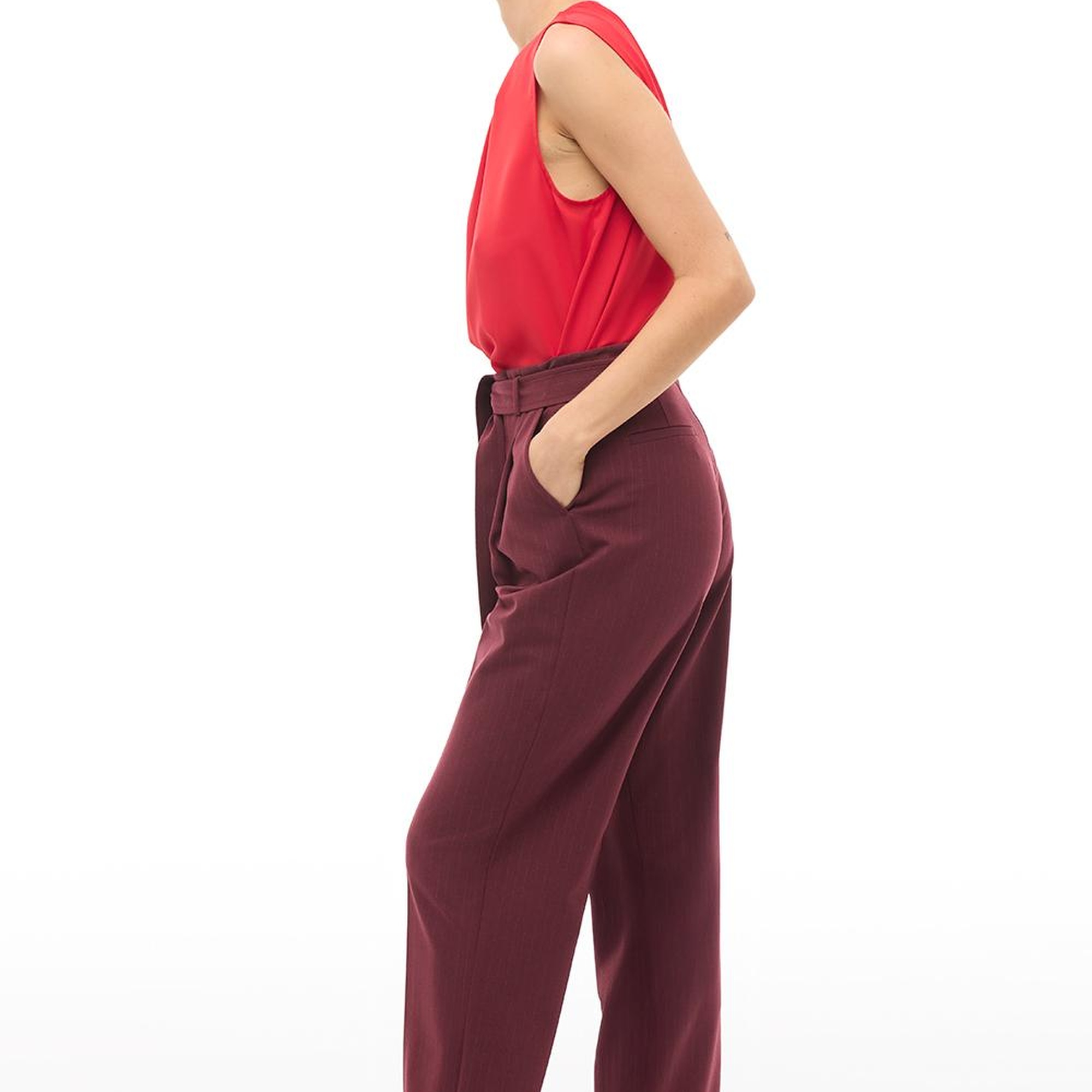 Bordo Yüksel Bel Boru Paça Pantolon