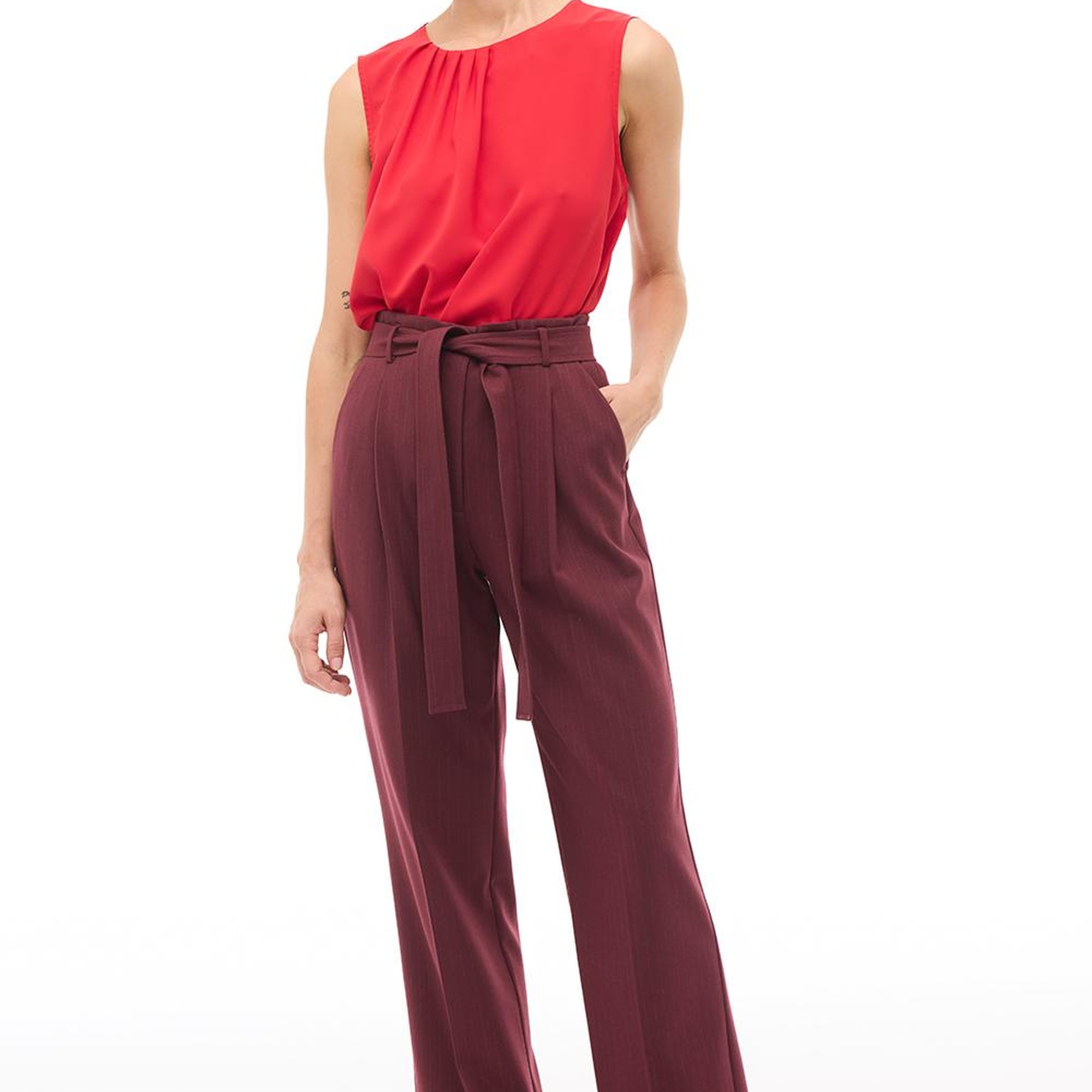 Bordo Yüksel Bel Boru Paça Pantolon