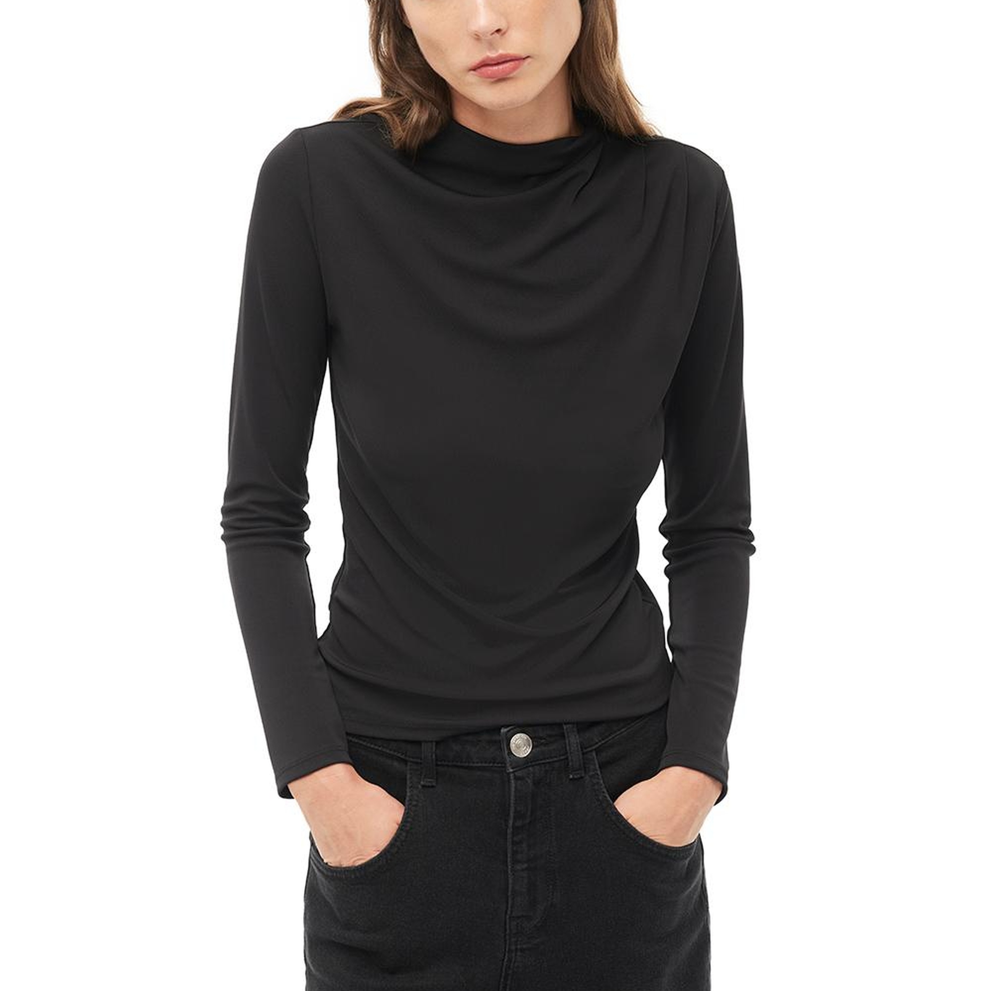 Siyah Balıkçı Yaka Slim Fit Bluz