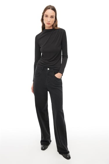  Siyah Balıkçı Yaka Slim Fit Bluz