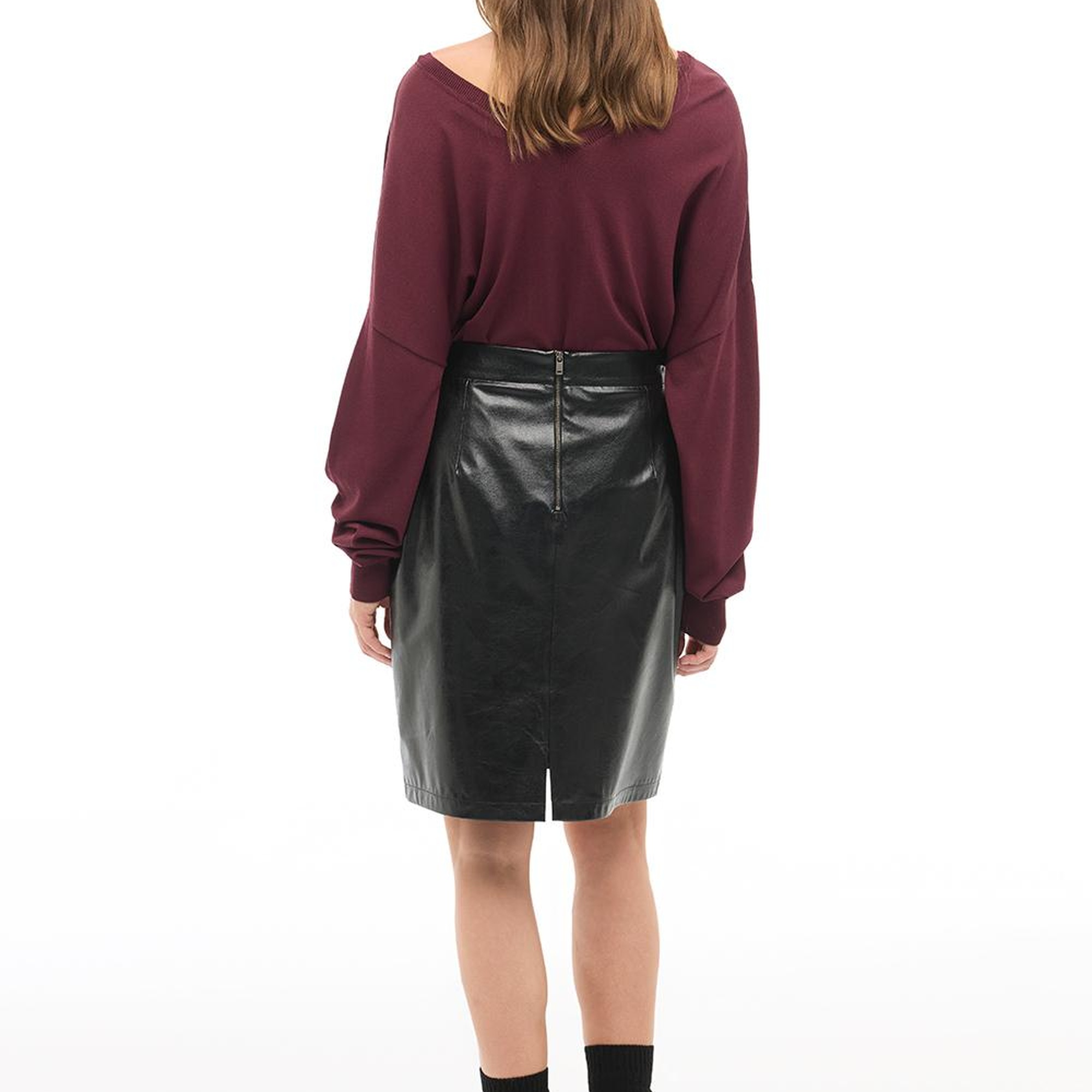 Siyah Yüksek Bel Diz Üstü Etek