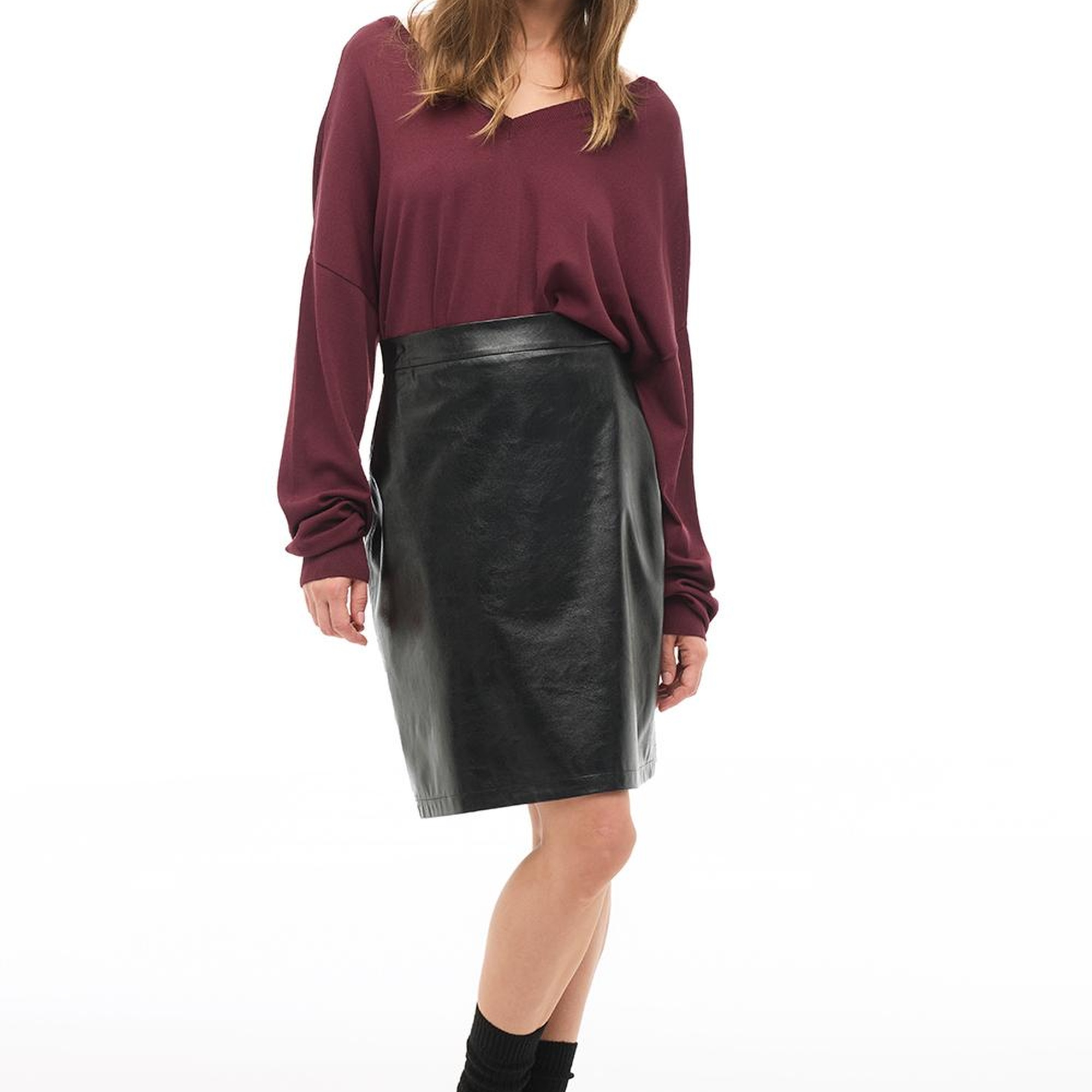 Siyah Yüksek Bel Diz Üstü Etek