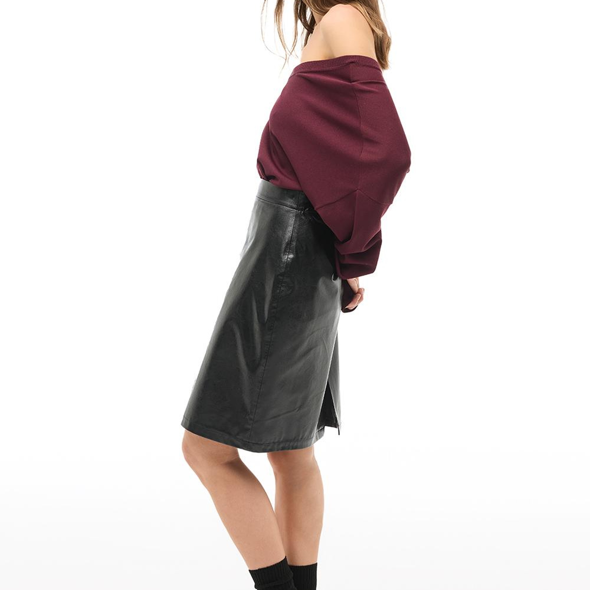 Siyah Yüksek Bel Diz Üstü Etek