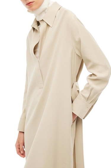  Bej Gömlek Yaka Midi Elbise