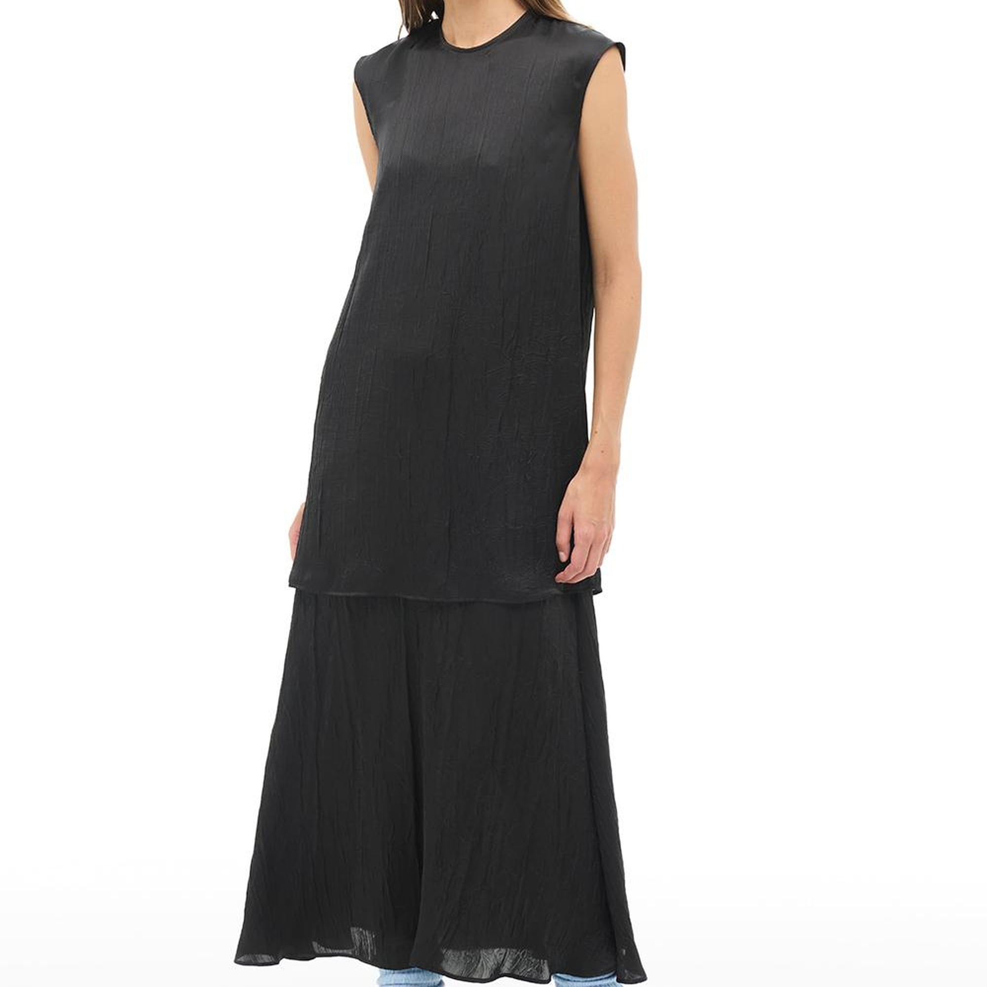 Siyah Yuvarlak Yaka Çiçekli Midi Elbise