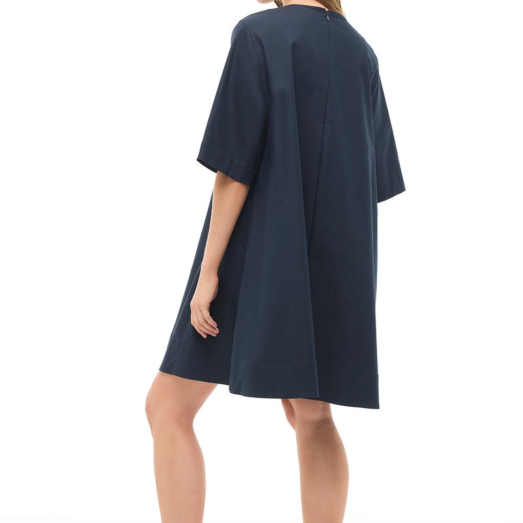 Lacivert  Bisiklet Yaka Kısa Boy Elbise