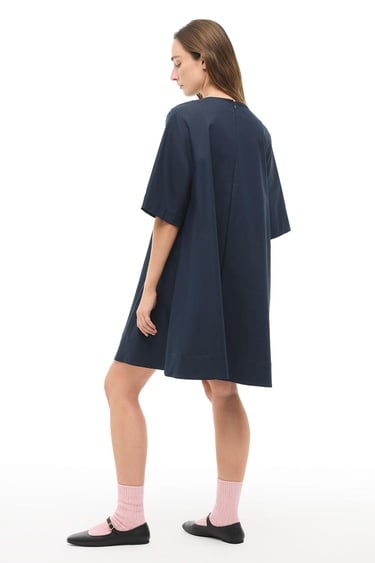  Lacivert  Bisiklet Yaka Kısa Boy Elbise