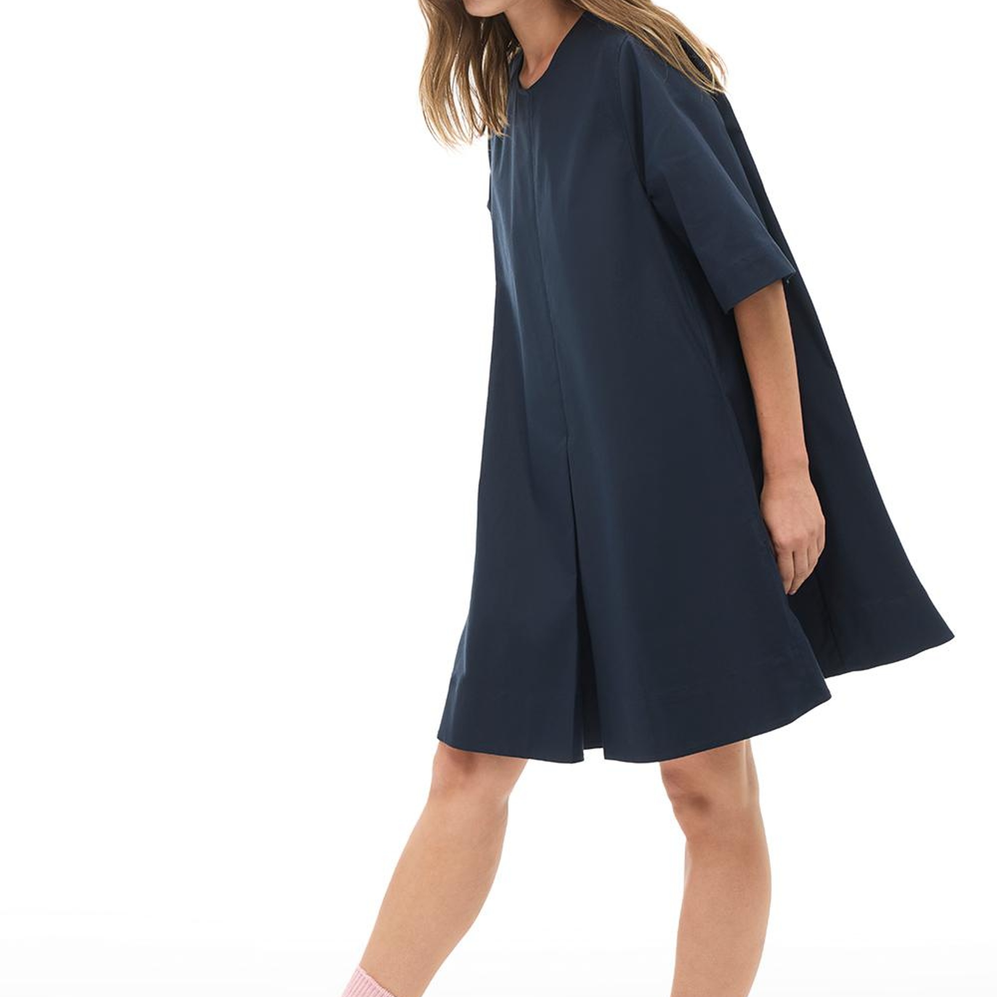 Lacivert  Bisiklet Yaka Kısa Boy Elbise