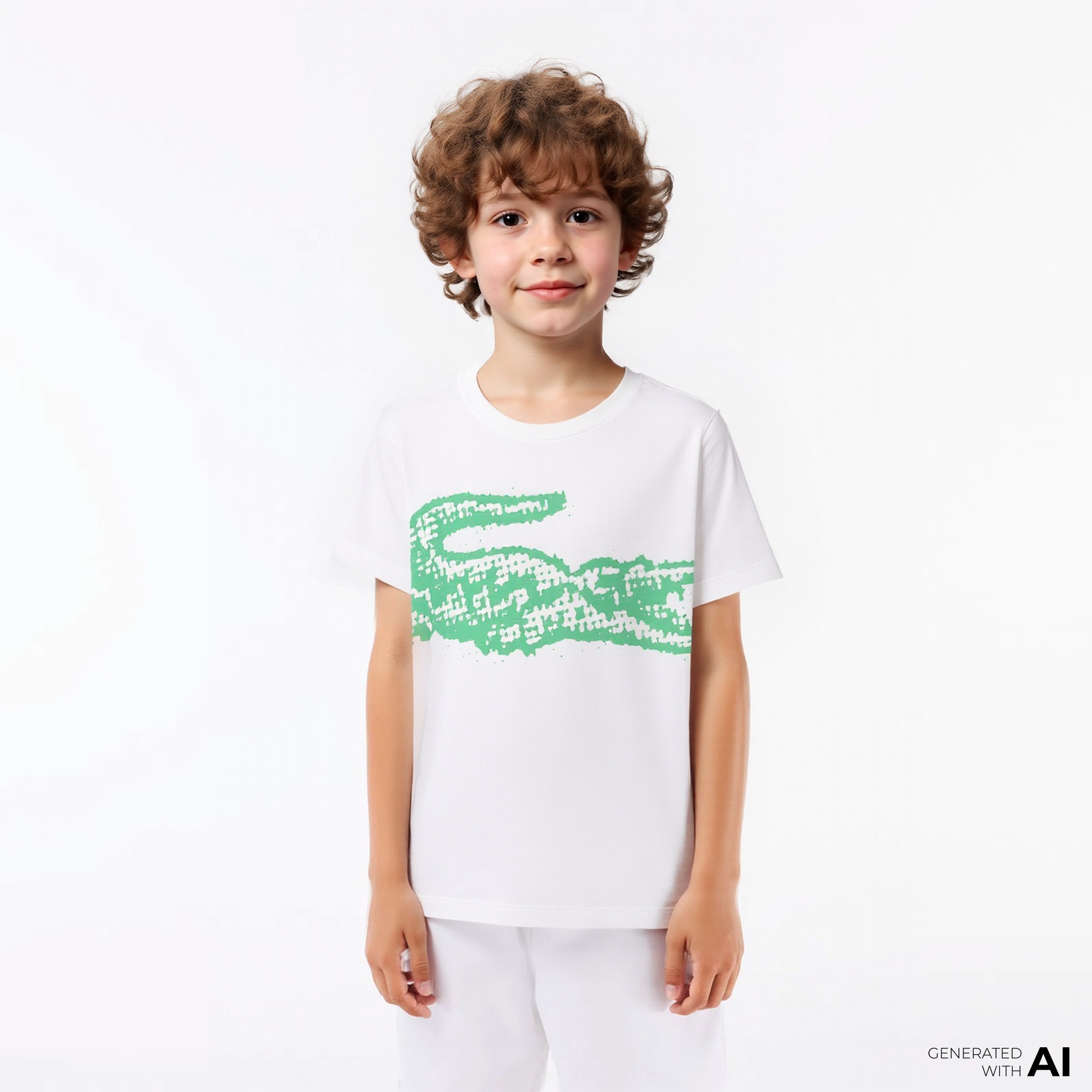 Lacoste Çocuk Bisiklet Yaka Baskılı Beyaz T-Shirt