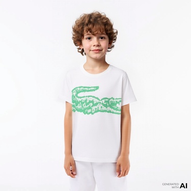  Lacoste Çocuk Bisiklet Yaka Baskılı Beyaz T-Shirt