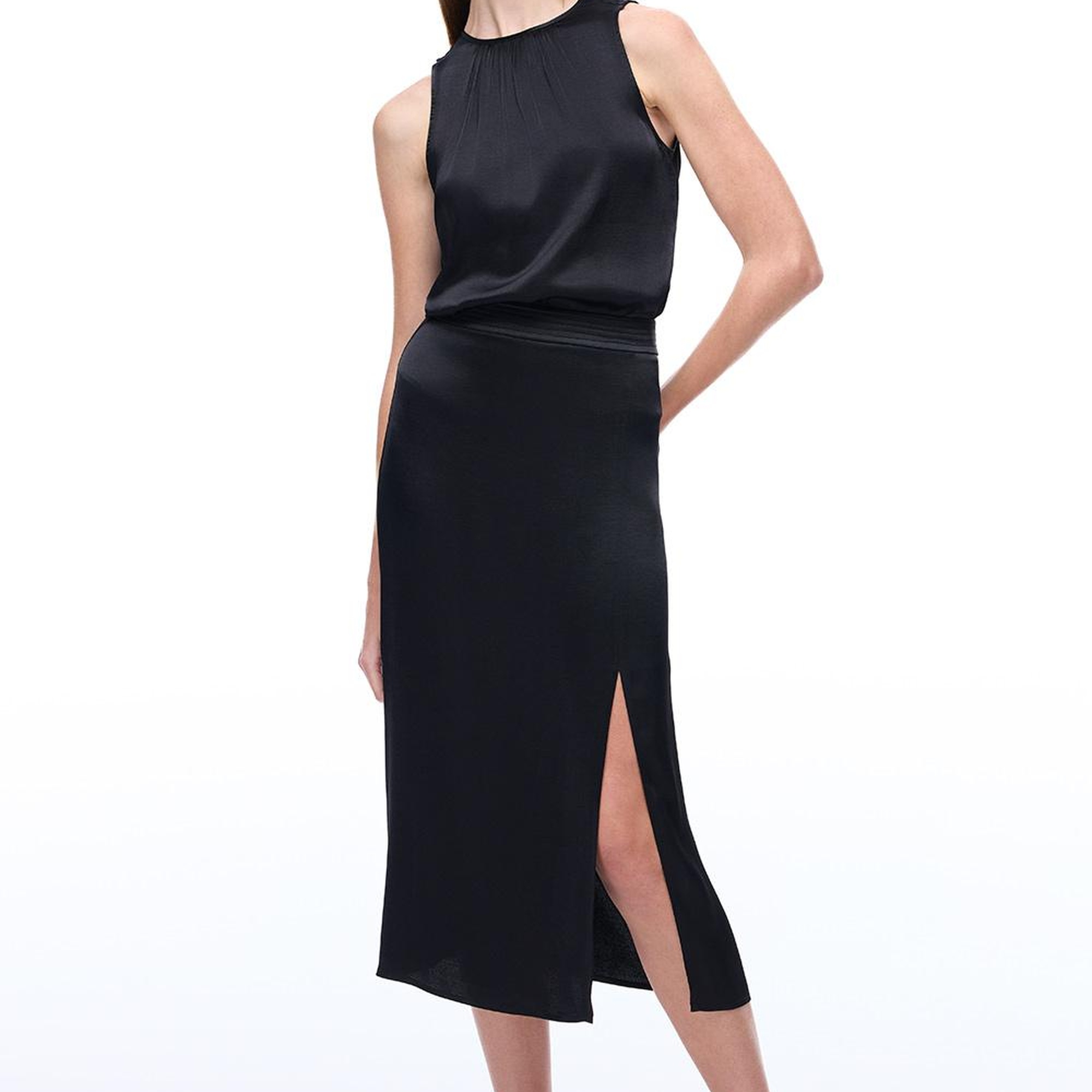 Siyah Safira Regular Fit Orta Bel Midi Boy Etek