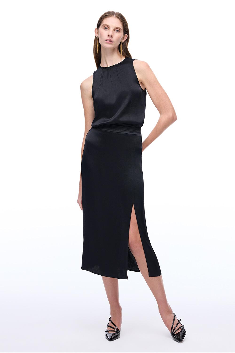  Siyah Safira Regular Fit Orta Bel Midi Boy Etek