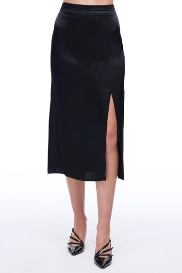  Siyah Safira Regular Fit Orta Bel Midi Boy Etek