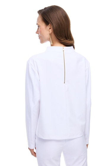  Animas Slim Fit Kısa Boy Düşük Kollu Yarım Dik Yaka Beyaz Bluz