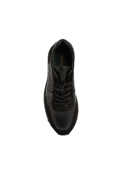  George Hogg Erkek Siyah Örgü Detaylı Deri Sneaker
