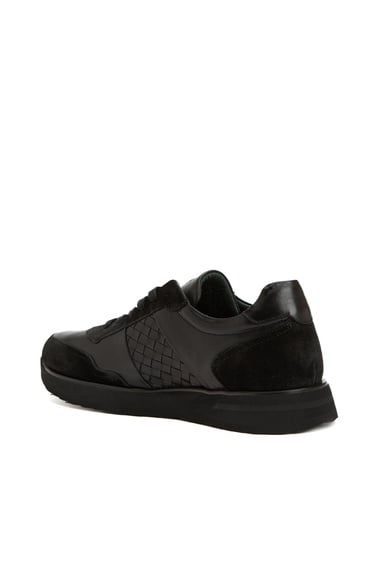  George Hogg Erkek Siyah Örgü Detaylı Deri Sneaker