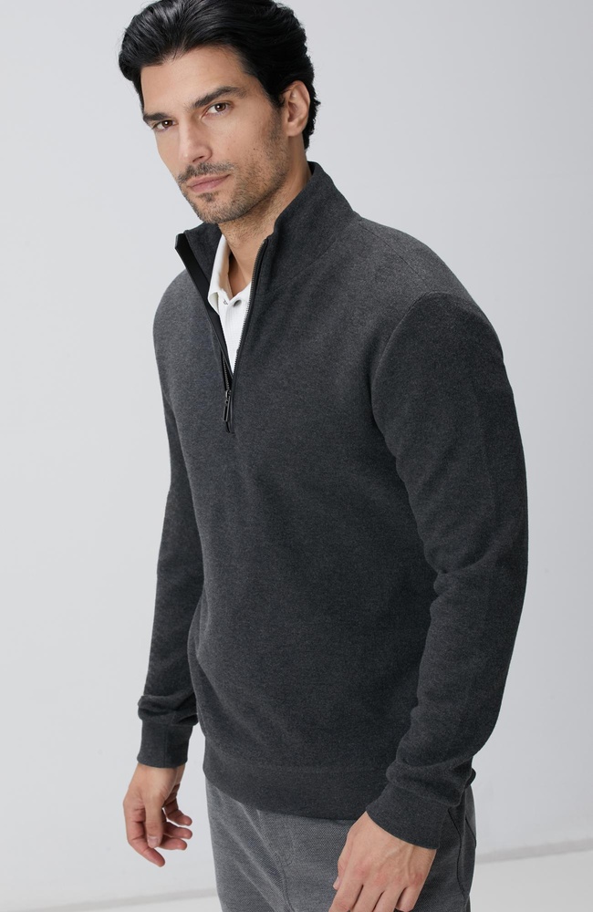  Network Erkek Antrasit Dik Yaka Fermuarlı Sweatshirt