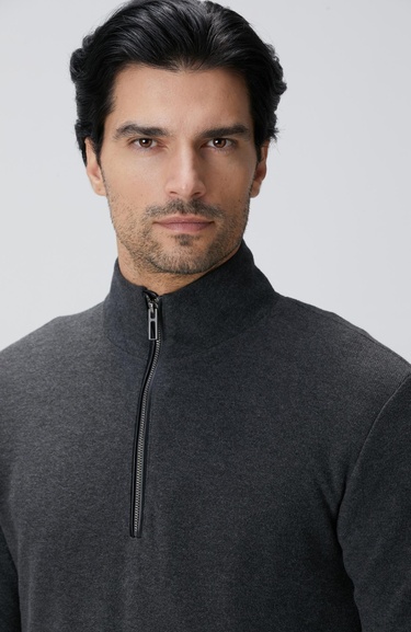  Network Erkek Antrasit Dik Yaka Fermuarlı Sweatshirt