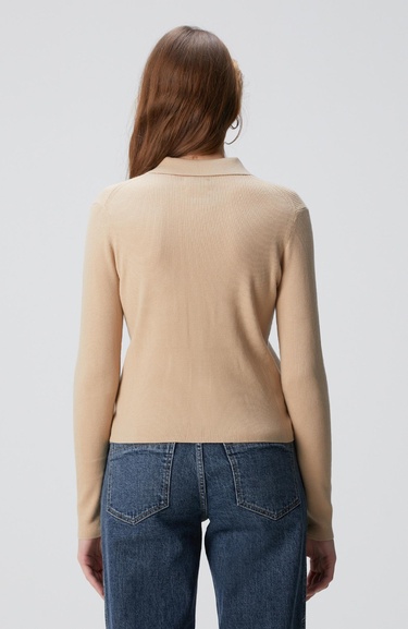  Network Kadın Bej Yün Karışımlı Fermuarlı Triko Kazak