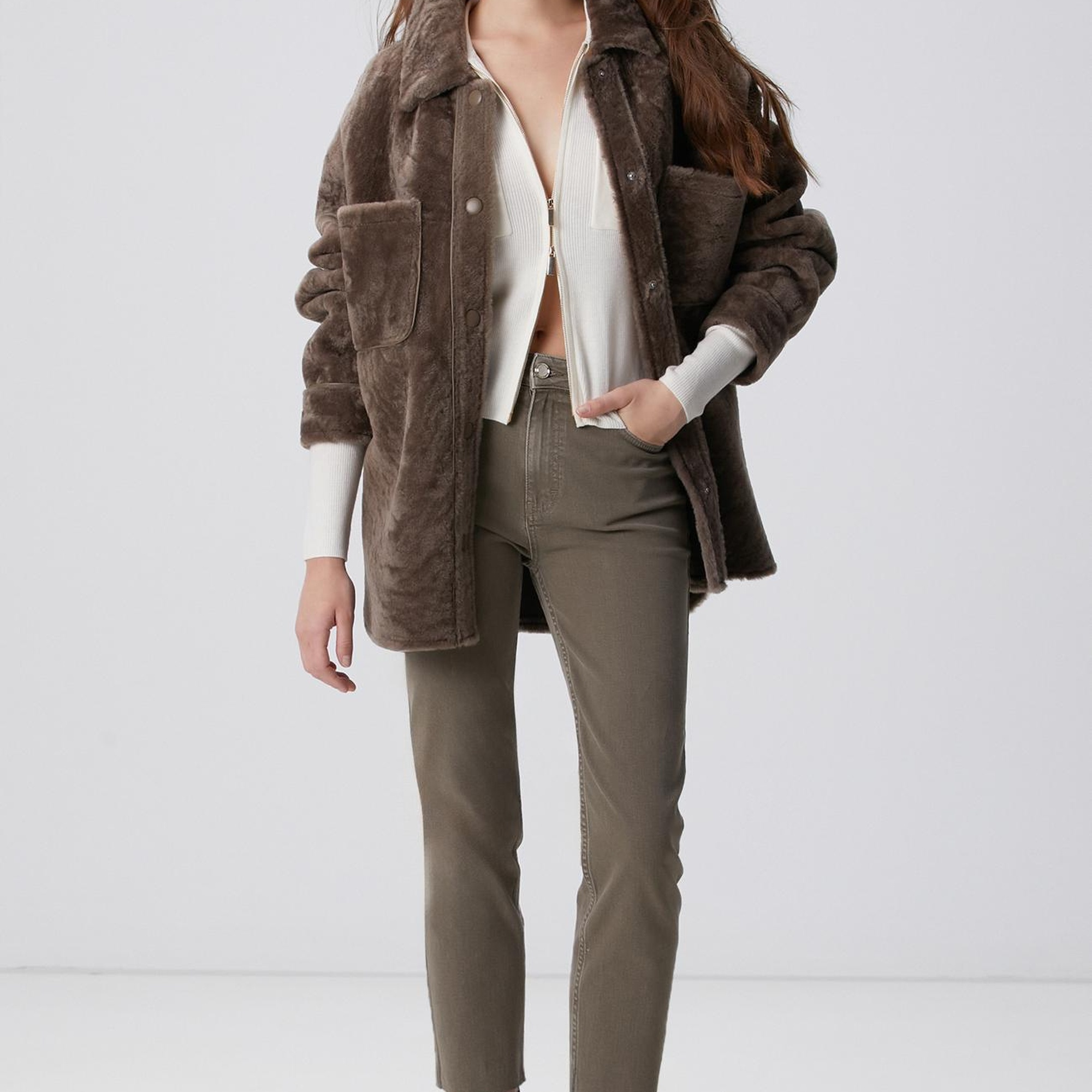 Network Kadın Kırık Beyaz Yün Karışımlı Fermuarlı Triko Kazak