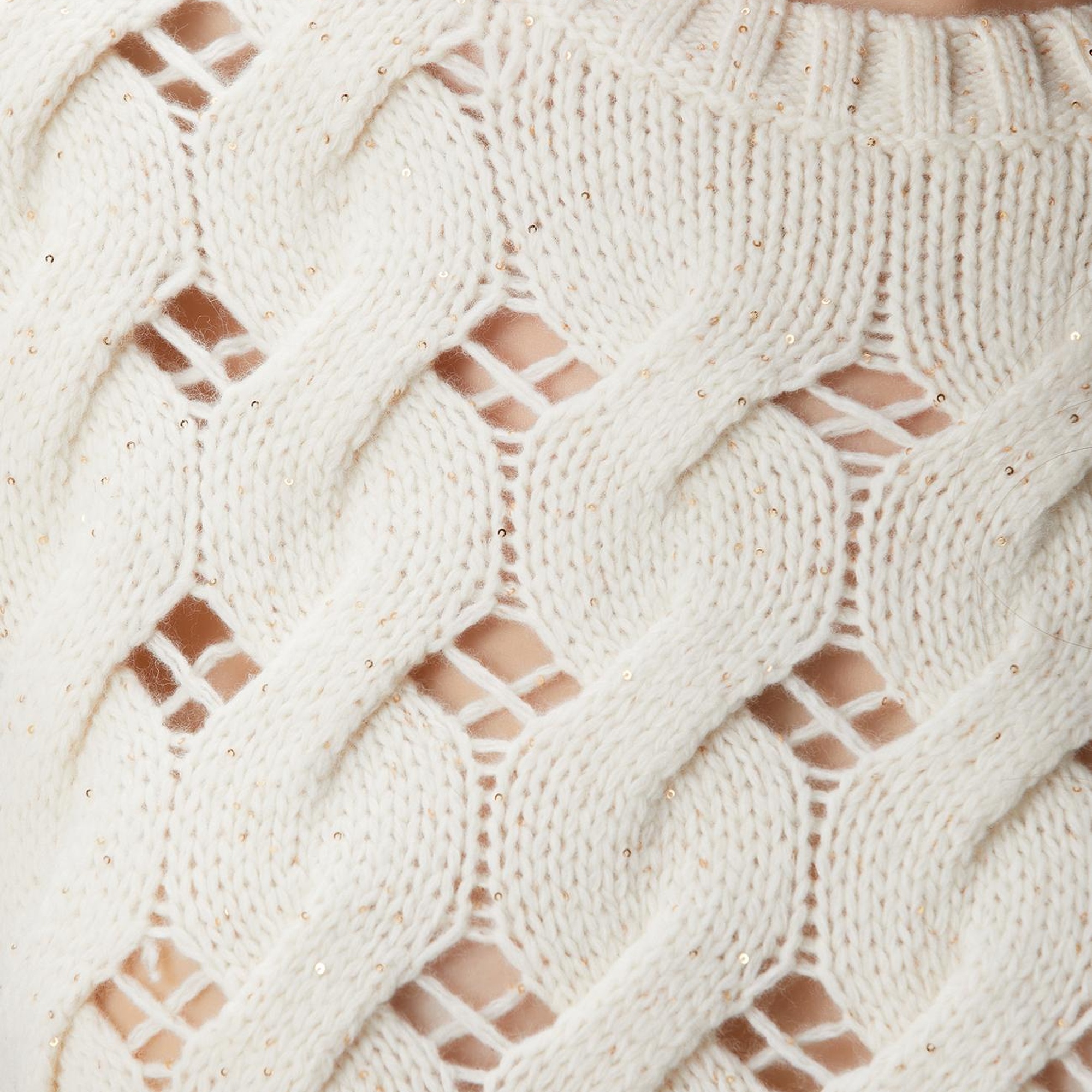 Network Kadın Kırık Beyaz Yün Karışımlı Saç Örgü Kazak