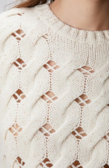  Network Kadın Kırık Beyaz Yün Karışımlı Saç Örgü Kazak