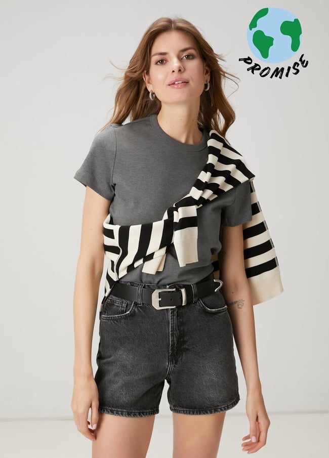  Beymen Club Kadın Gri Melanj T-shirt