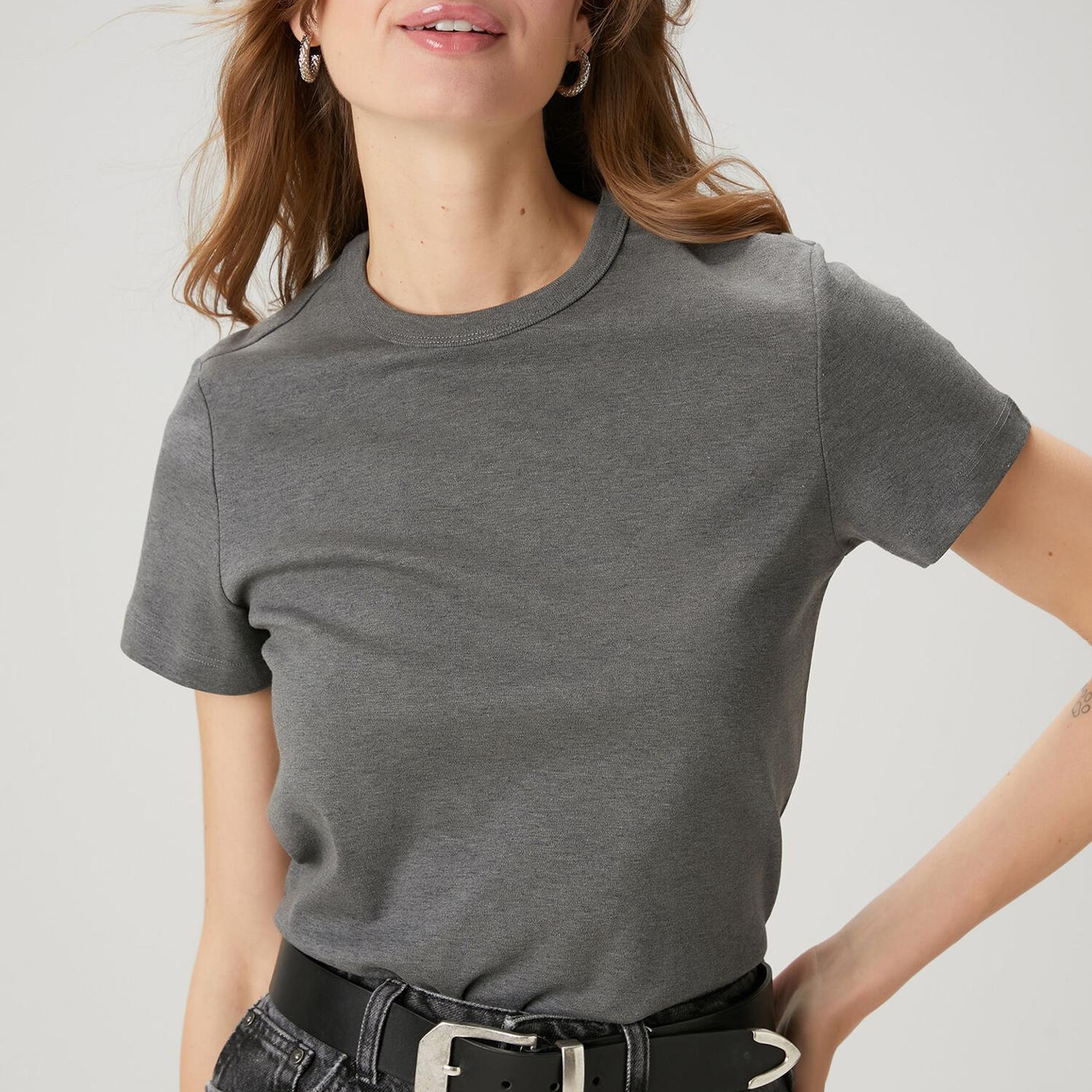 Beymen Club Kadın Gri Melanj T-shirt