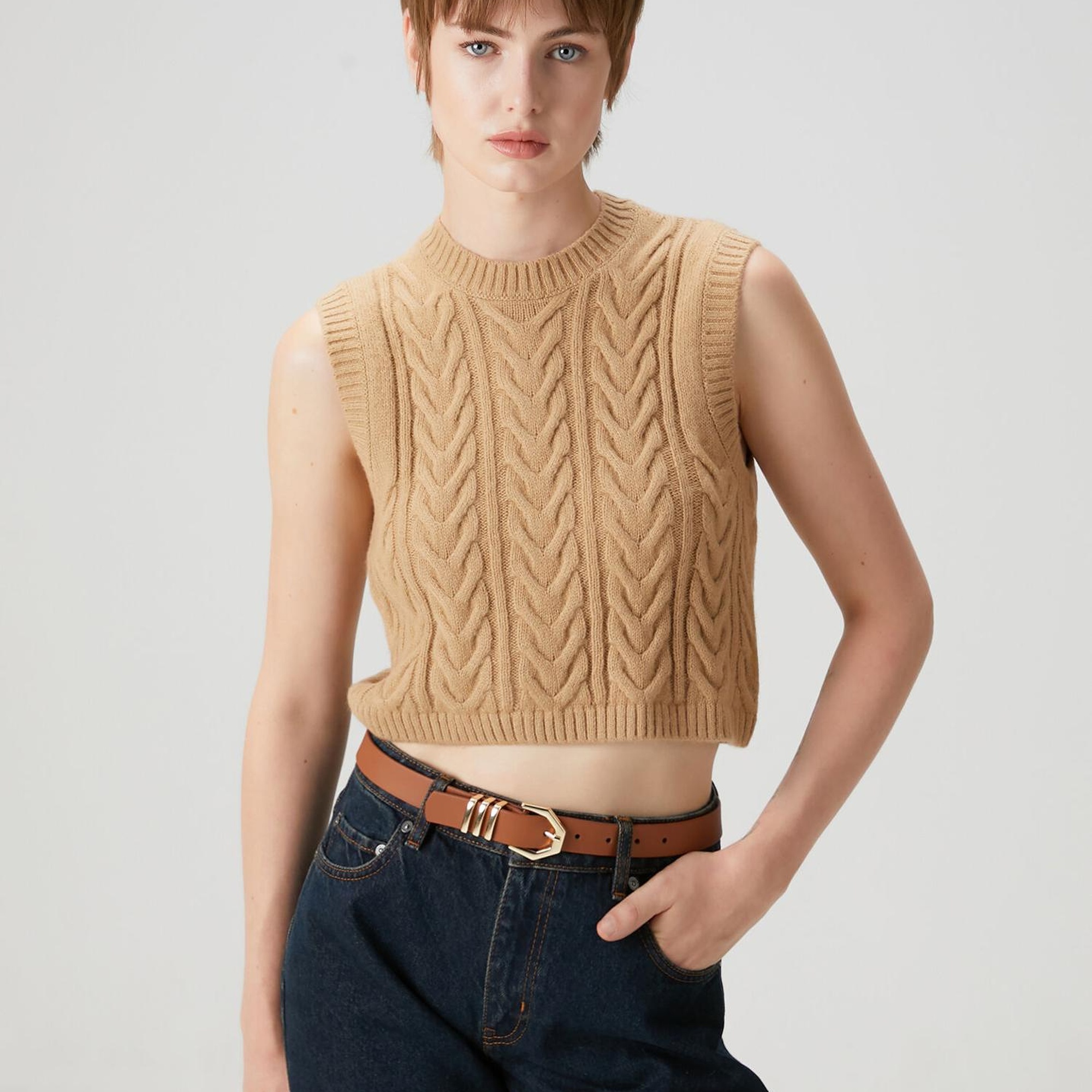 Beymen Club Kadın Camel Örgü Crop Triko