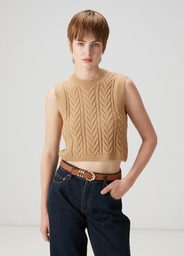  Beymen Club Kadın Camel Örgü Crop Triko