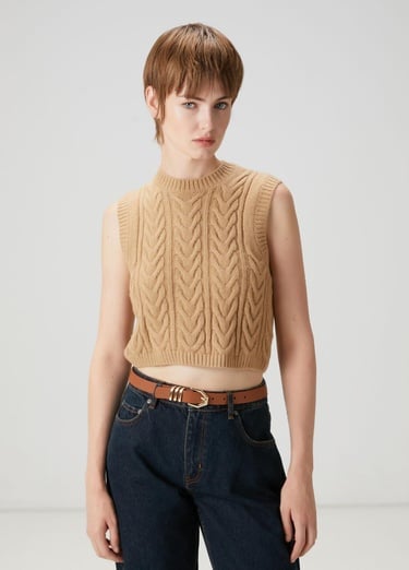  Beymen Club Kadın Camel Örgü Crop Triko