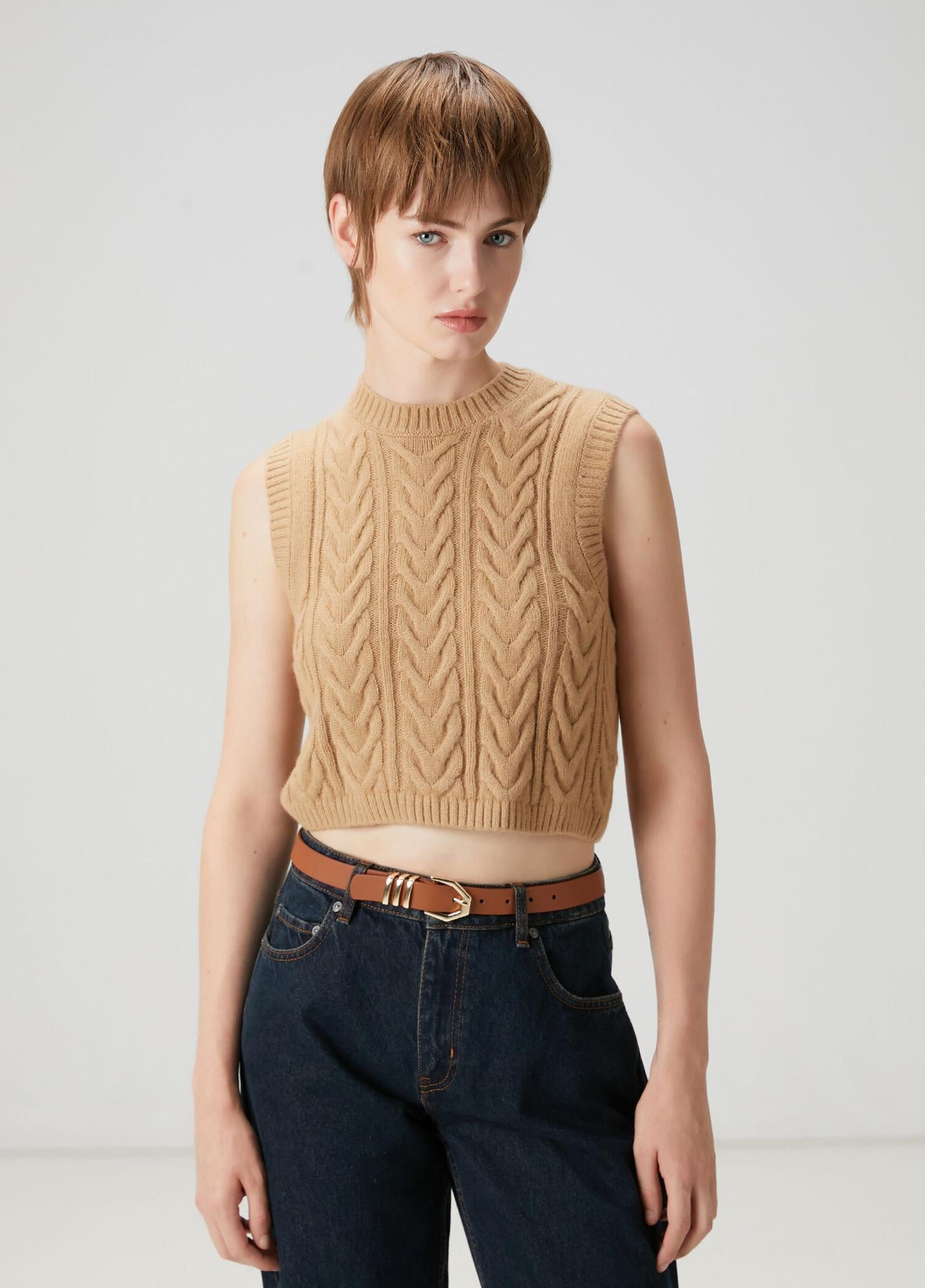  Beymen Club Kadın Camel Örgü Crop Triko