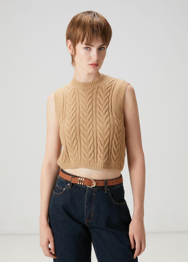  Beymen Club Kadın Camel Örgü Crop Triko