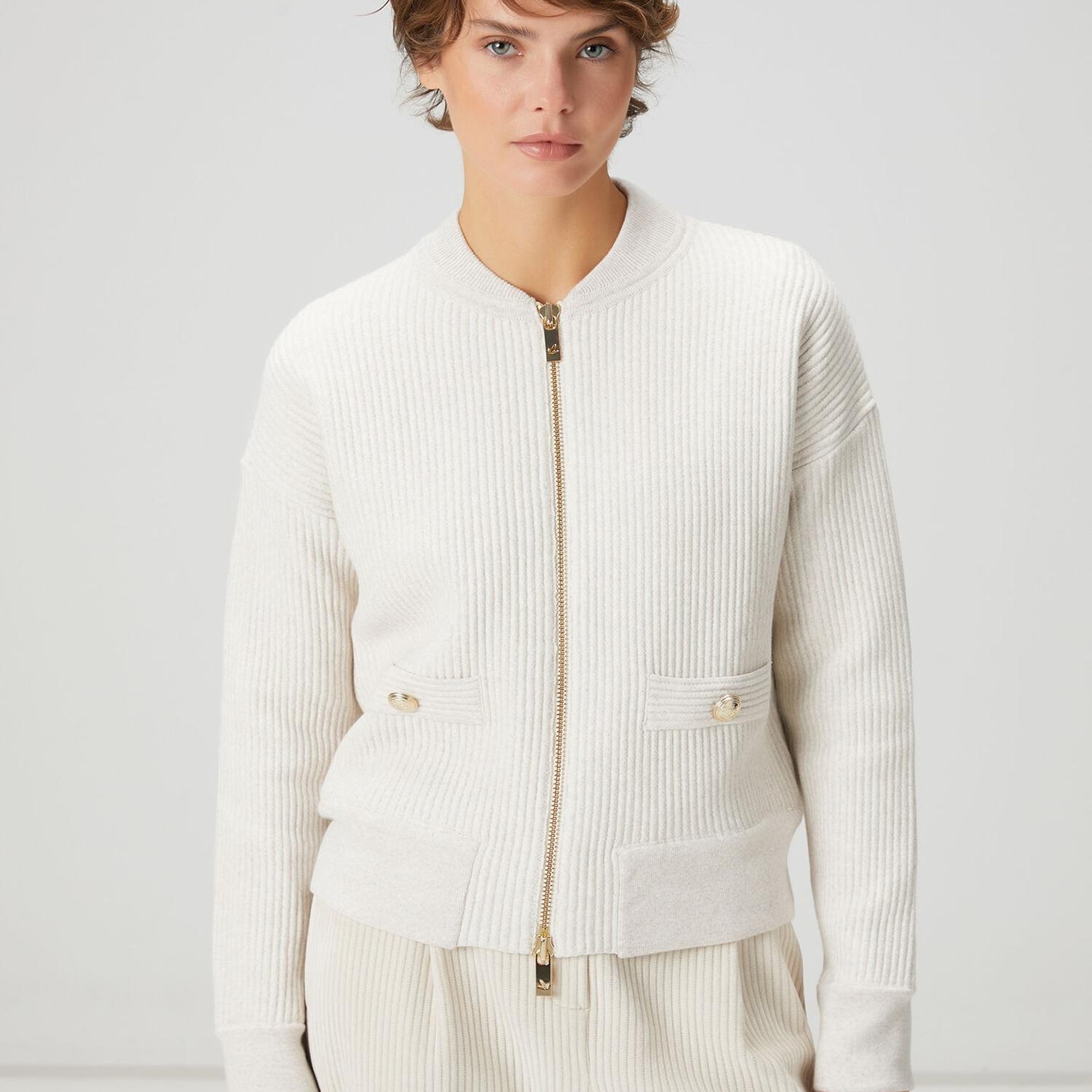 Beymen Club Kadın Açık Bej Ottoman Dokulu Yün Bomber Ceket