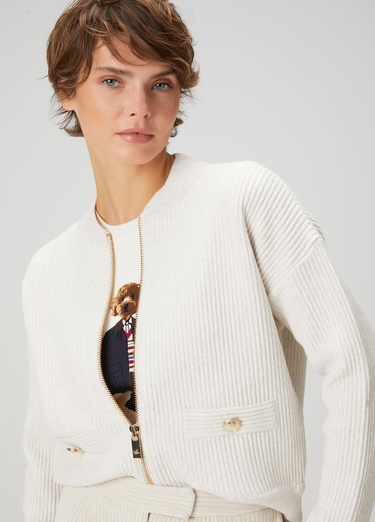  Beymen Club Kadın Açık Bej Ottoman Dokulu Yün Bomber Ceket