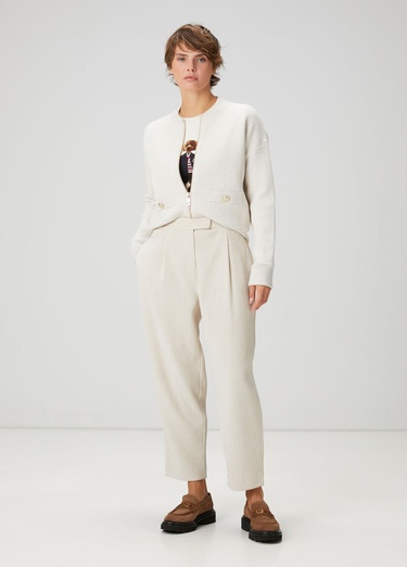  Beymen Club Kadın Açık Bej Ottoman Dokulu Yün Bomber Ceket