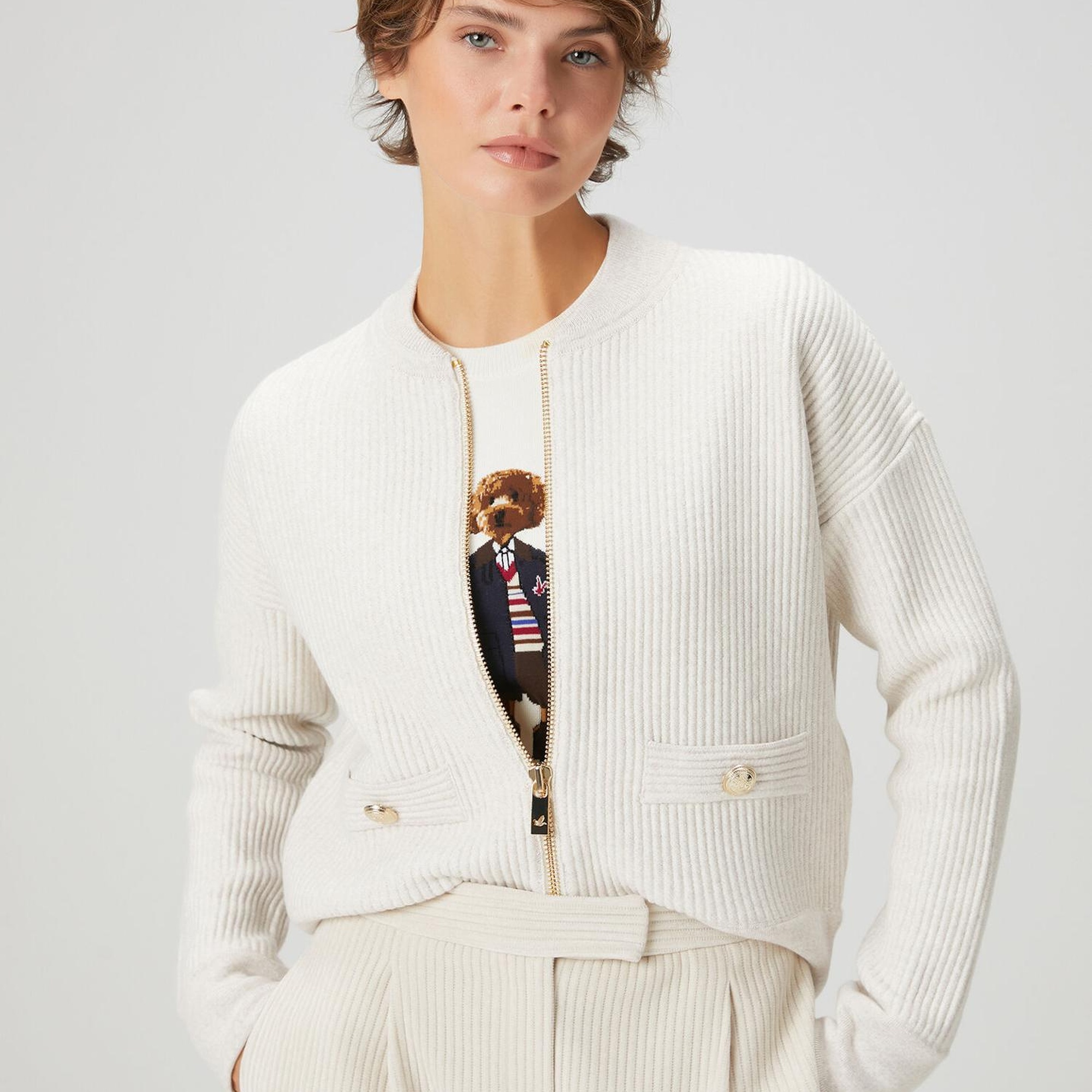 Beymen Club Kadın Açık Bej Ottoman Dokulu Yün Bomber Ceket