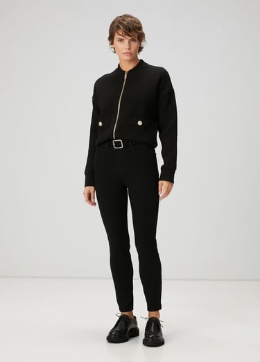  Beymen Club Kadın Siyah Ottoman Dokulu Yün Bomber Ceket