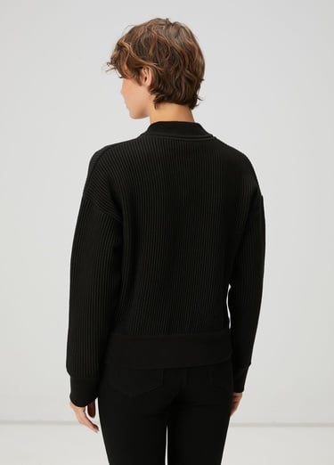  Beymen Club Kadın Siyah Ottoman Dokulu Yün Bomber Ceket