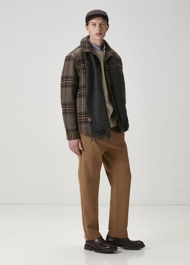  Beymen Club Erkek Kahverengi Ekose Desenli Yün Dış Gömlek