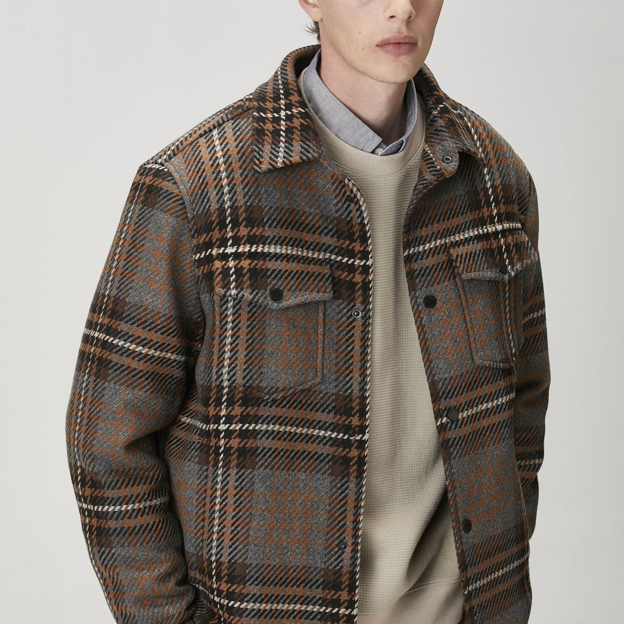 Beymen Club Erkek Kahverengi Ekose Desenli Yün Dış Gömlek