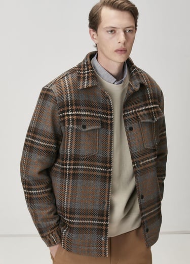  Beymen Club Erkek Kahverengi Ekose Desenli Yün Dış Gömlek