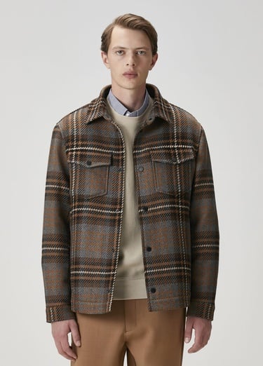  Beymen Club Erkek Kahverengi Ekose Desenli Yün Dış Gömlek