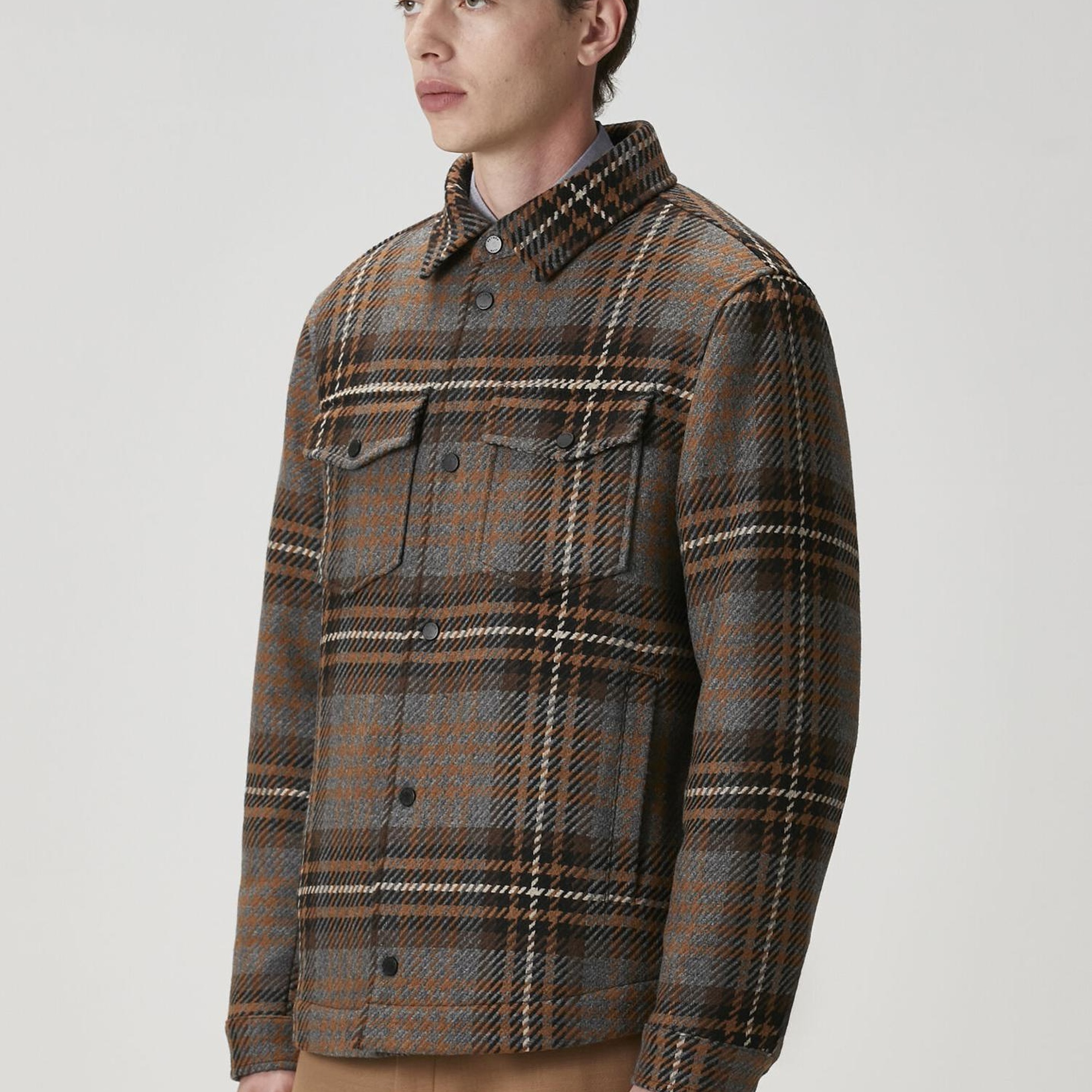 Beymen Club Erkek Kahverengi Ekose Desenli Yün Dış Gömlek