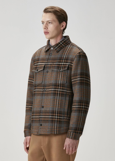  Beymen Club Erkek Kahverengi Ekose Desenli Yün Dış Gömlek
