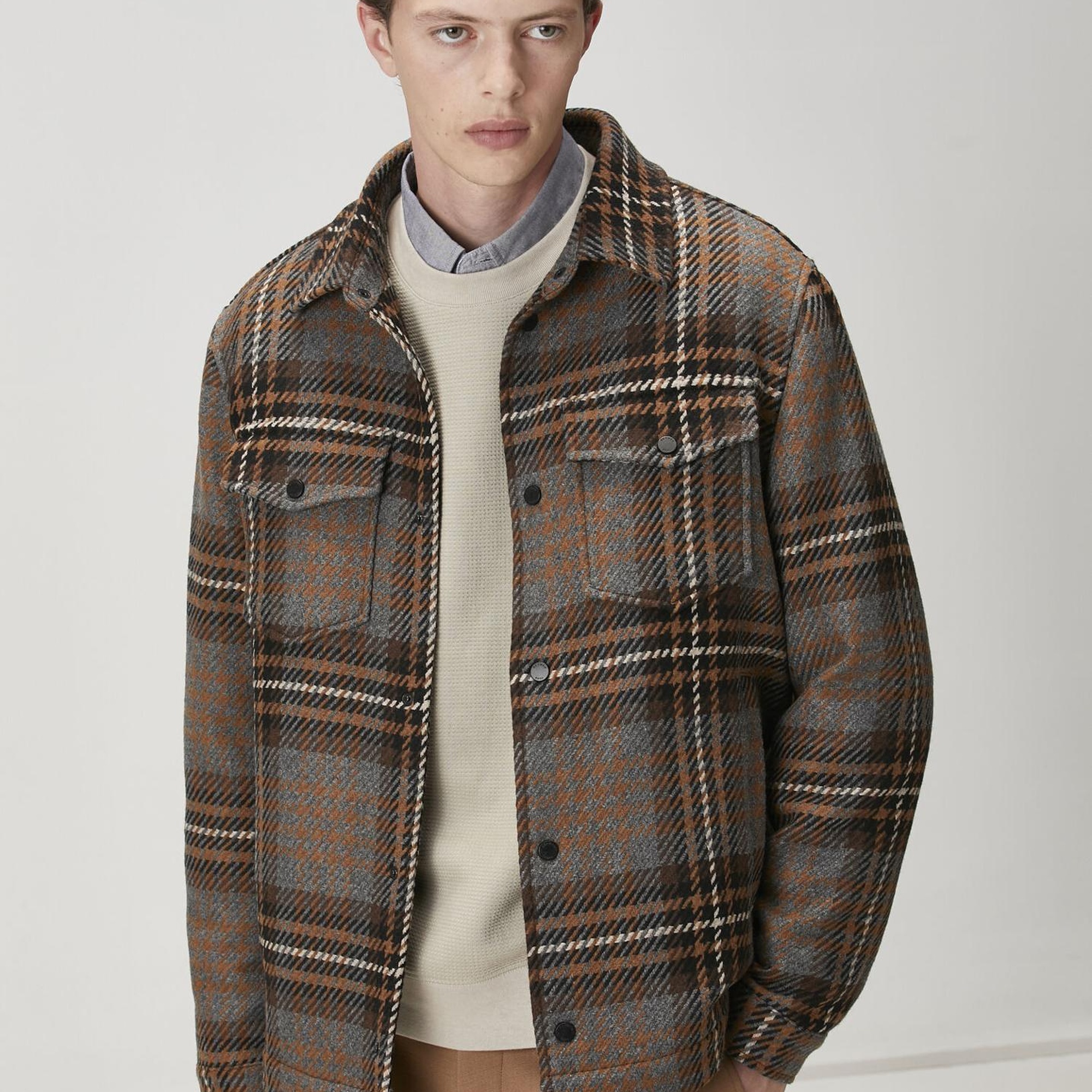 Beymen Club Erkek Kahverengi Ekose Desenli Yün Dış Gömlek